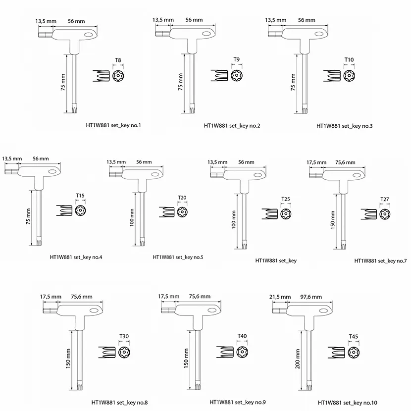 Slika proizvoda: SET TORX T-RUČKA 10 KOM TT8-TT45 HOGERT HT1W881