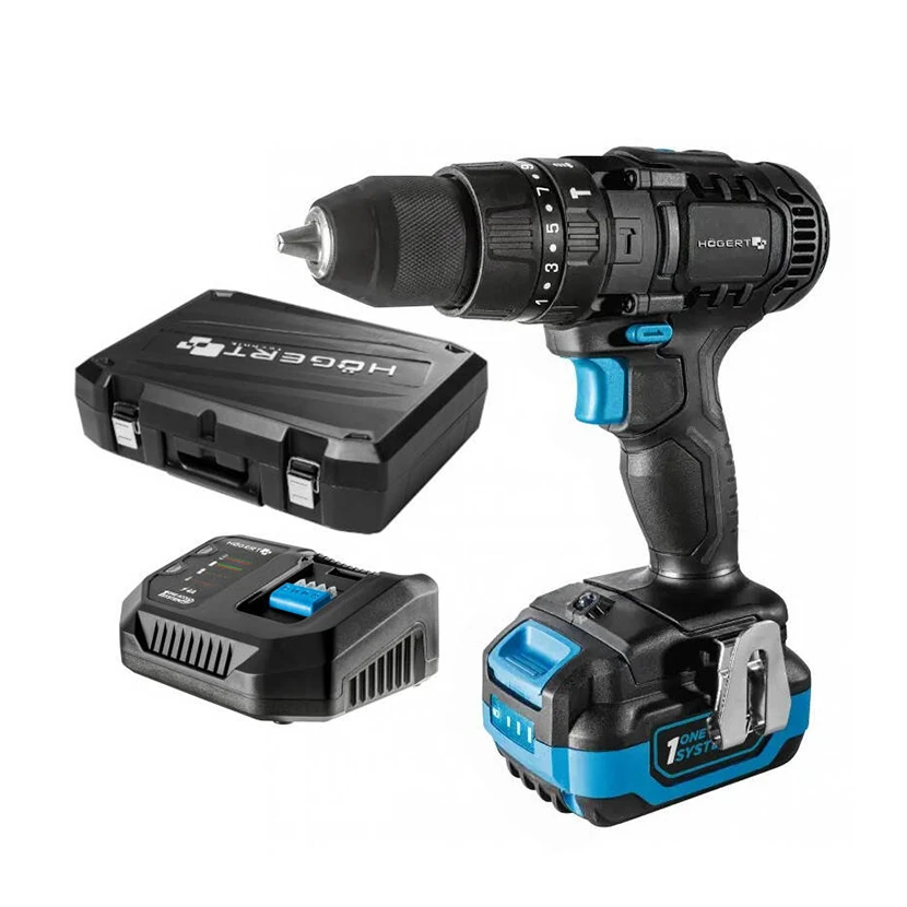 Slika proizvoda: AKU UDARNA BUŠILICA 50 Nm 18V + BATERIJA 2.0Ah 18V + PUNJAČ 4A 18V + BMC HOGERT HT2E245-B12PD