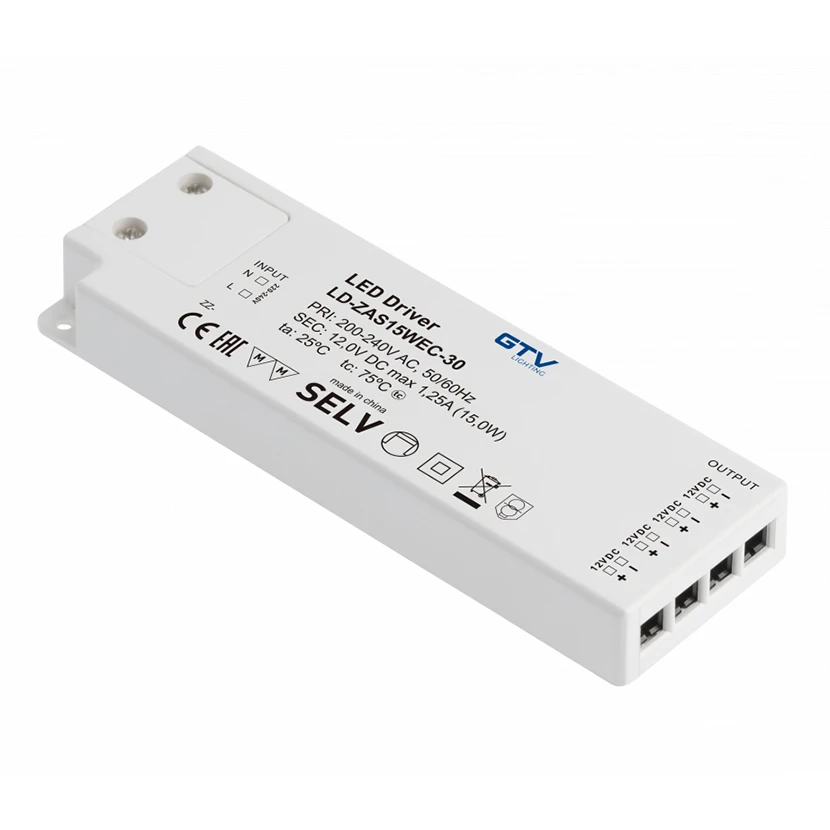 Slika proizvoda: LED NAPAJANJE SLIM EASY CLIK 15W 220-240VAC. 12VDC IP20 GTV LED LD-ZAS15WEC-30