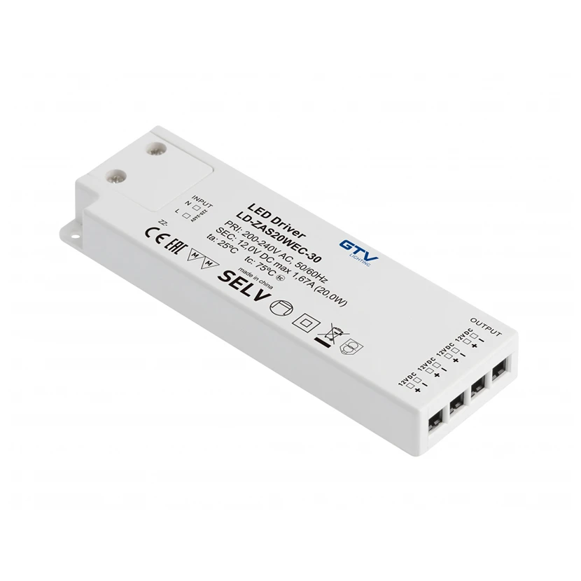 Slika proizvoda: LED NAPAJANJE SLIM EASY CLIK 20W 220-240VAC. 12VDC IP20 GTV LED LD-ZAS20WEC-30
