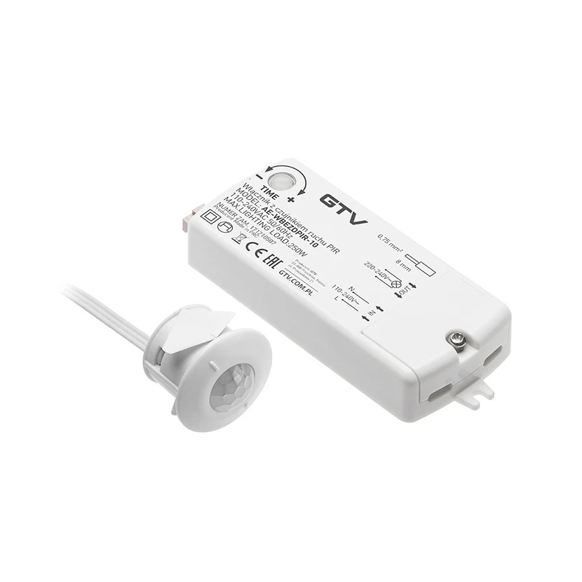 Slika proizvoda: PREKIDAČ SA PIR SENZOROM POKRETA 100-240V IP20 GTV LED AE-WBEZDPIR-10