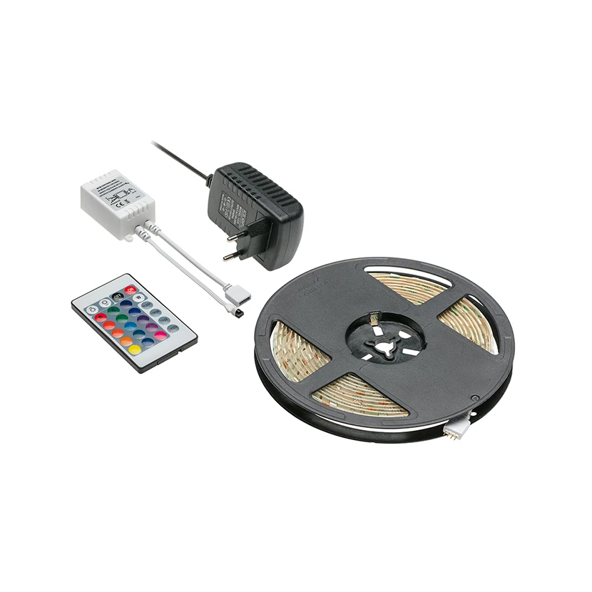 Slika proizvoda: RGB-set, LED strip 5 m, RGB controller, LED driver, IR remote control, IP20 GTV LED LD-ZL5RGB150-00