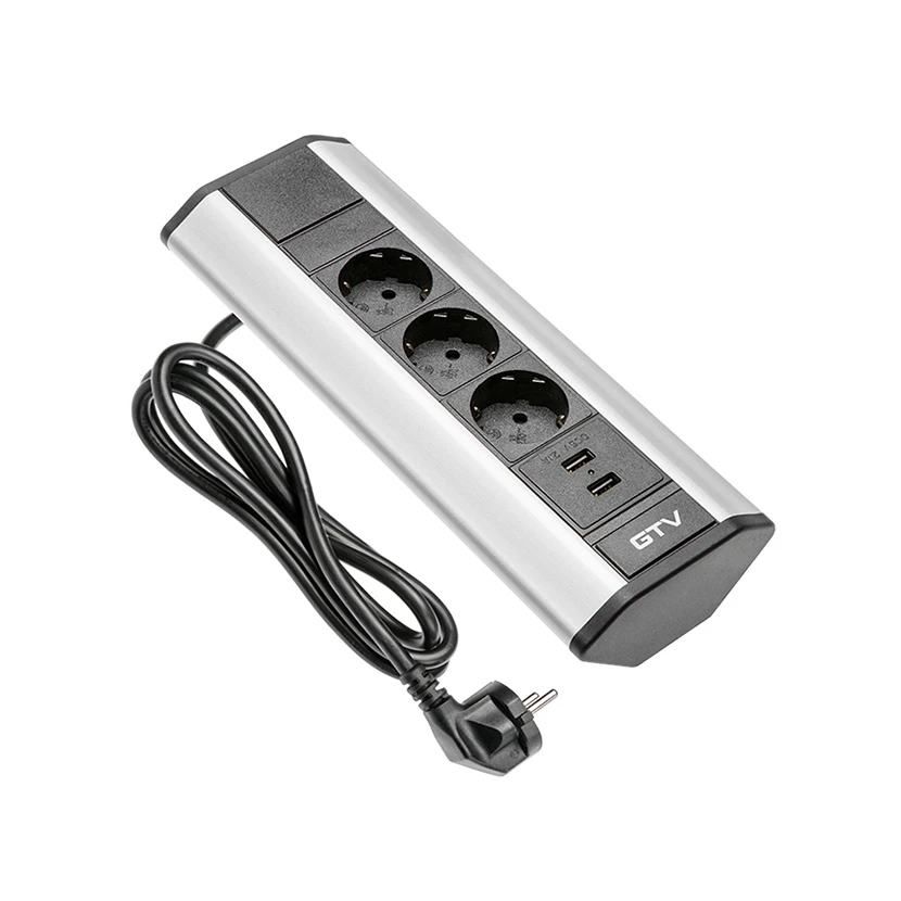 Slika proizvoda: UTIČNICA UGAONA 4*KONEKTOR, 2*USB 1.5M ALU GTV LED AE-PBKT3S2U-80
