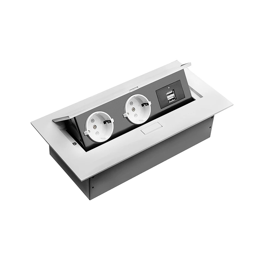 Slika proizvoda: UTIČNICA UGRADNA 3*KONEKTOR, 2*USB  BEZ KABELA CRNA GTV LED AE-PBU02GS-10
