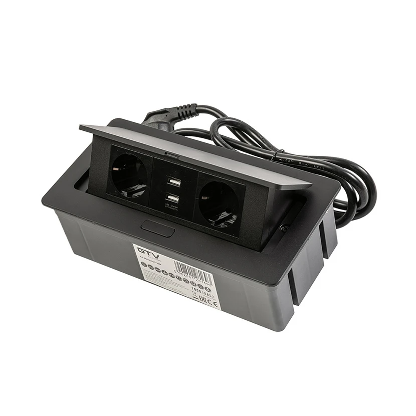 Slika proizvoda: UTIČNICA UGRADNA SOFT 2*KONEKTOR, 2*USB 1.5M CRNA GTV LED AE-PBSUC2GS-20N